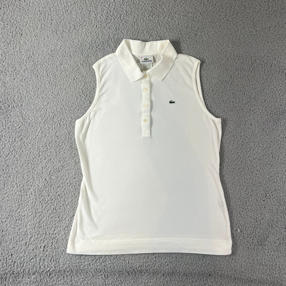 Lacoste Sleeveless Polo Shirt Womens US Size M (EU/8) White Micro Pique Stretch